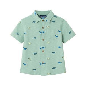 Andy & Evan Boys Dinosaur Print Knit Polo Shirt, Green